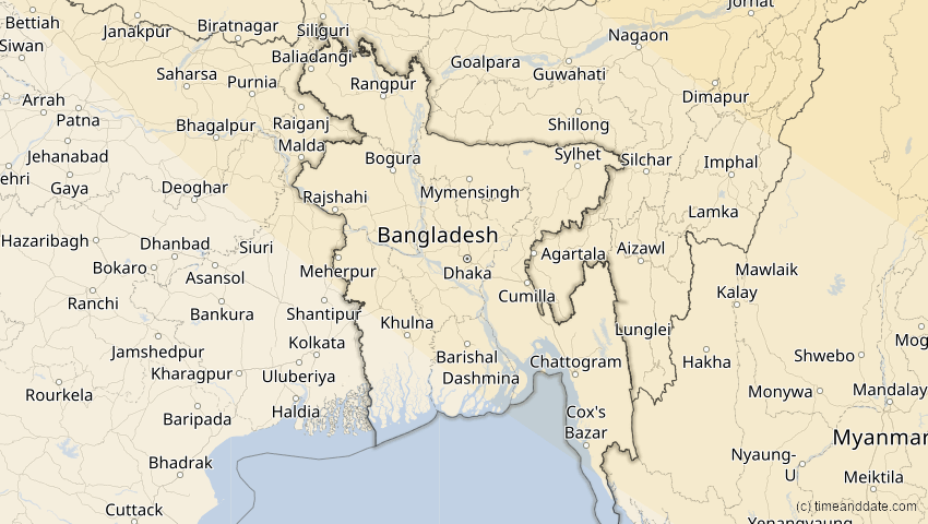 A map of Bangladesch, showing the path of the 3. Sep 2062 Partielle Sonnenfinsternis