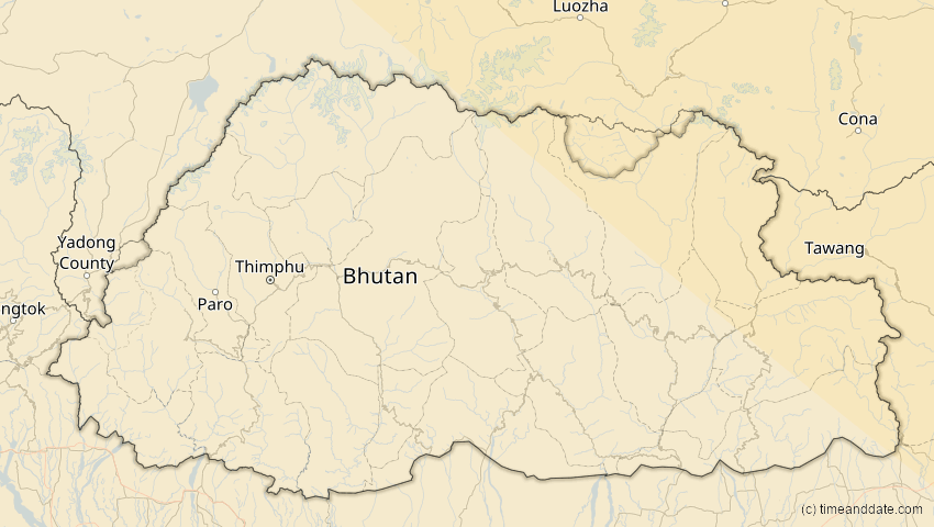 A map of Bhutan, showing the path of the 3. Sep 2062 Partielle Sonnenfinsternis