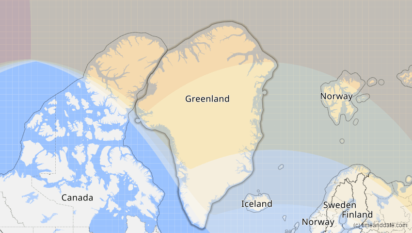 A map of Grönland, showing the path of the 3. Sep 2062 Partielle Sonnenfinsternis