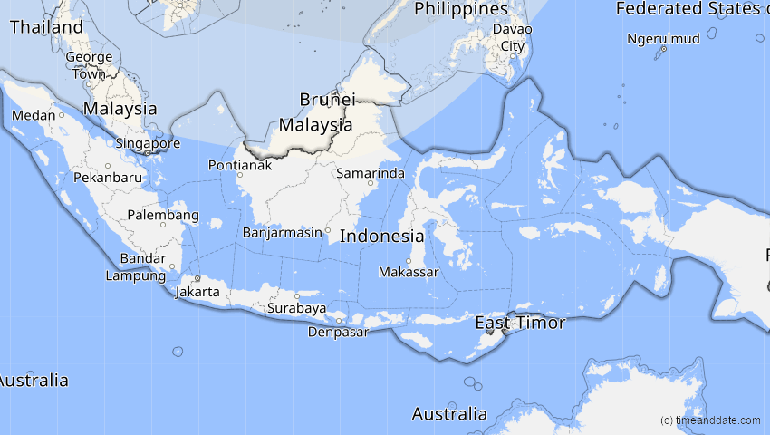 A map of Indonesien, showing the path of the 3. Sep 2062 Partielle Sonnenfinsternis