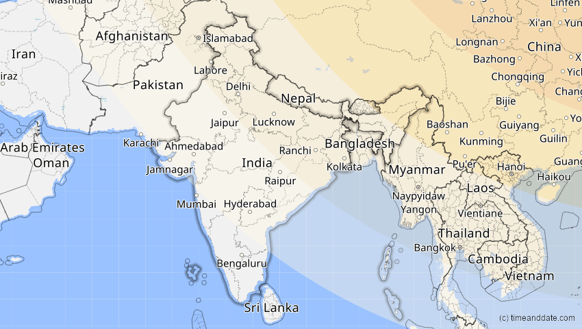 A map of Indien, showing the path of the 3. Sep 2062 Partielle Sonnenfinsternis