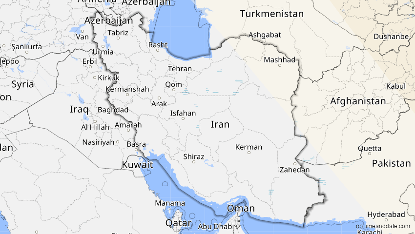 A map of Iran, showing the path of the 3. Sep 2062 Partielle Sonnenfinsternis