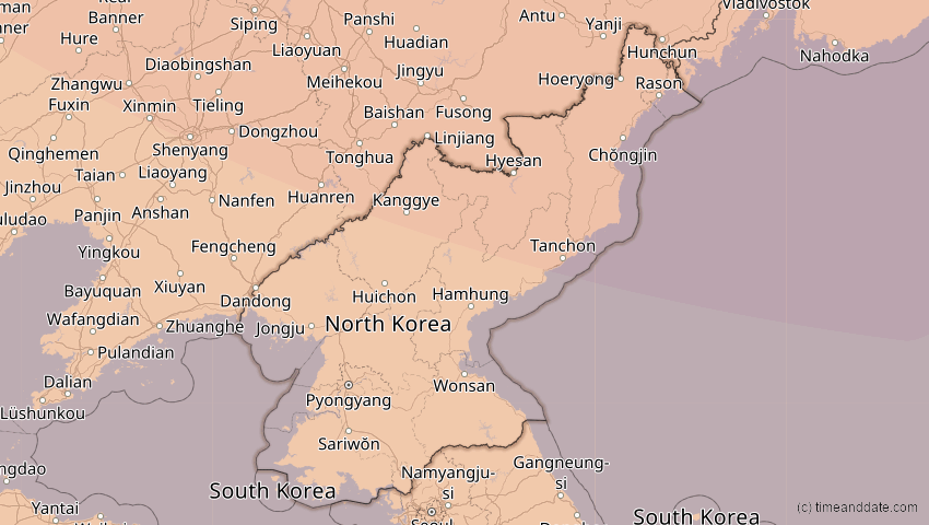 A map of Nordkorea, showing the path of the 3. Sep 2062 Partielle Sonnenfinsternis