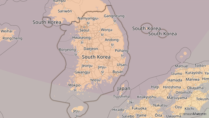 A map of Südkorea, showing the path of the 3. Sep 2062 Partielle Sonnenfinsternis