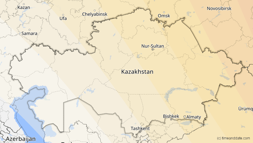 A map of Kasachstan, showing the path of the 3. Sep 2062 Partielle Sonnenfinsternis