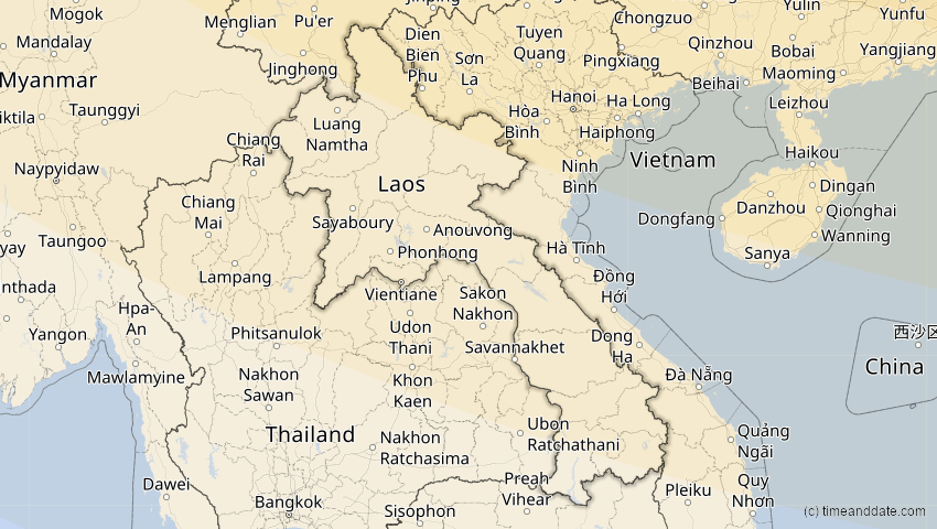 A map of Laos, showing the path of the 3. Sep 2062 Partielle Sonnenfinsternis