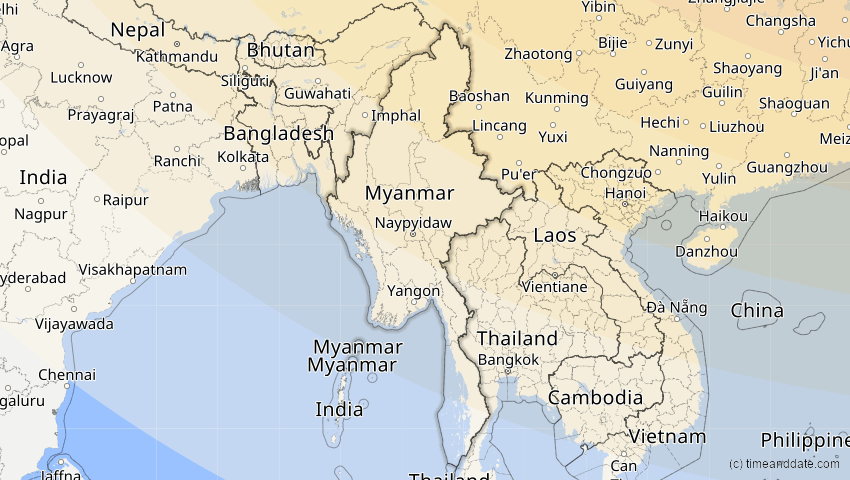 A map of Myanmar, showing the path of the 3. Sep 2062 Partielle Sonnenfinsternis