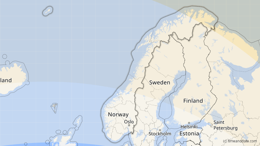 A map of Norwegen, showing the path of the 3. Sep 2062 Partielle Sonnenfinsternis