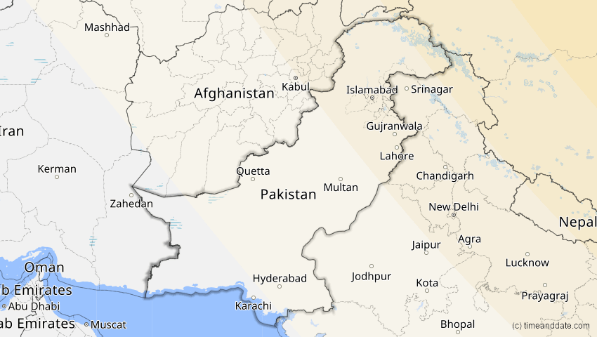 A map of Pakistan, showing the path of the 3. Sep 2062 Partielle Sonnenfinsternis