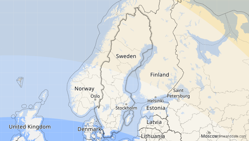 A map of Schweden, showing the path of the 3. Sep 2062 Partielle Sonnenfinsternis