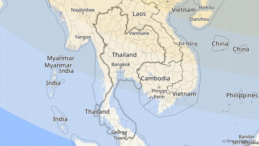 A map of Thailand, showing the path of the 3. Sep 2062 Partielle Sonnenfinsternis
