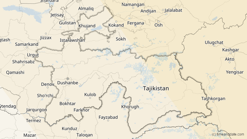 A map of Tadschikistan, showing the path of the 3. Sep 2062 Partielle Sonnenfinsternis