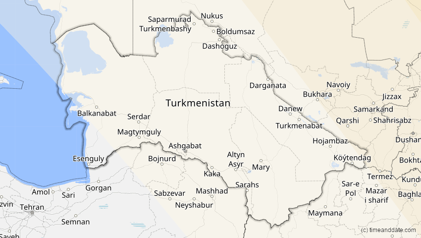 A map of Turkmenistan, showing the path of the 3. Sep 2062 Partielle Sonnenfinsternis
