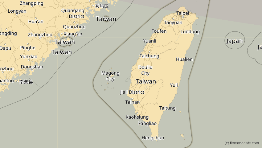 A map of Taiwan, showing the path of the 3. Sep 2062 Partielle Sonnenfinsternis