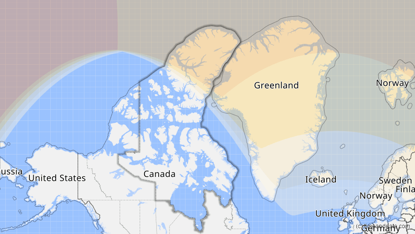 A map of Nunavut, Kanada, showing the path of the 3. Sep 2062 Partielle Sonnenfinsternis