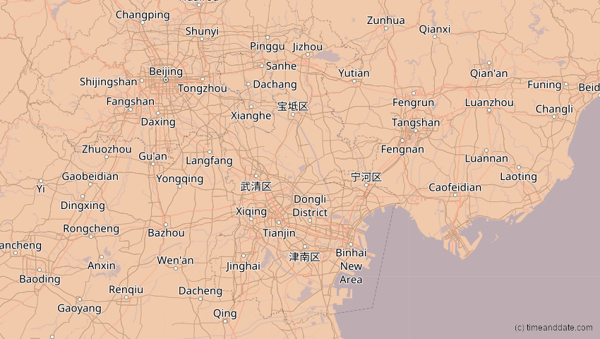 A map of Tianjín, China, showing the path of the 3. Sep 2062 Partielle Sonnenfinsternis