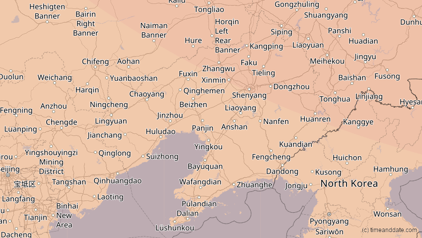 A map of Liaoning, China, showing the path of the 3. Sep 2062 Partielle Sonnenfinsternis