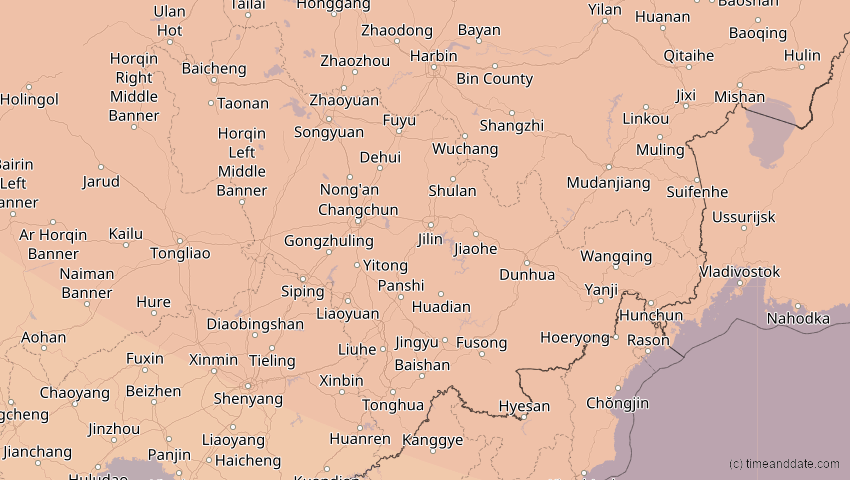 A map of Jilin, China, showing the path of the 3. Sep 2062 Partielle Sonnenfinsternis