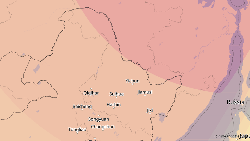 A map of Heilongjiang, China, showing the path of the 3. Sep 2062 Partielle Sonnenfinsternis