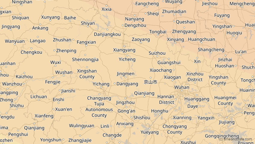 A map of Hubei, China, showing the path of the 3. Sep 2062 Partielle Sonnenfinsternis