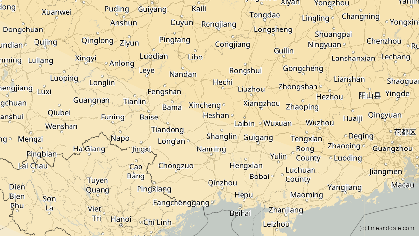 A map of Guangxi, China, showing the path of the 3. Sep 2062 Partielle Sonnenfinsternis