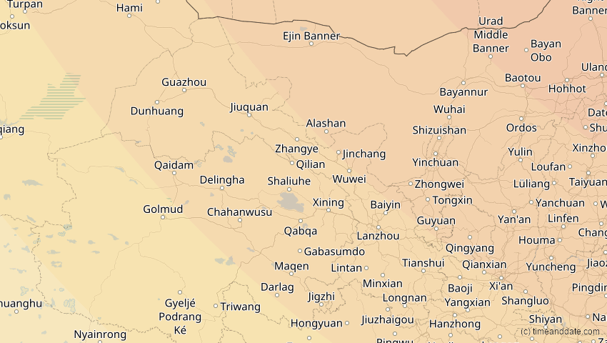 A map of Gansu, China, showing the path of the 3. Sep 2062 Partielle Sonnenfinsternis