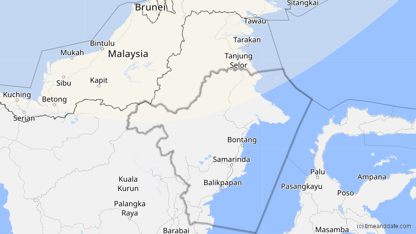 A map of Kalimantan Timur, Indonesien, showing the path of the 3. Sep 2062 Partielle Sonnenfinsternis