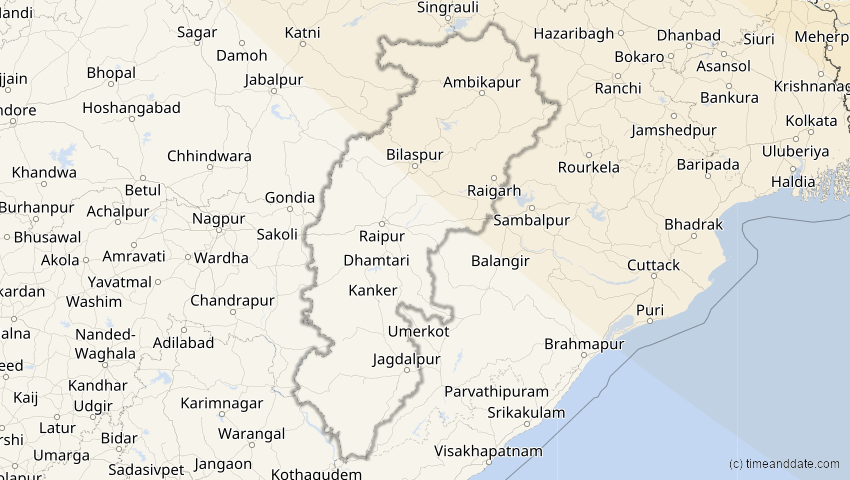 A map of Chhattisgarh, Indien, showing the path of the 3. Sep 2062 Partielle Sonnenfinsternis