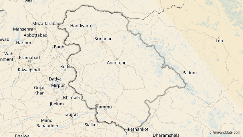 A map of Jammu und Kashmir, Indien, showing the path of the 3. Sep 2062 Partielle Sonnenfinsternis
