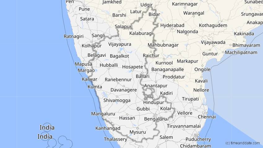 A map of Karnataka, Indien, showing the path of the 3. Sep 2062 Partielle Sonnenfinsternis