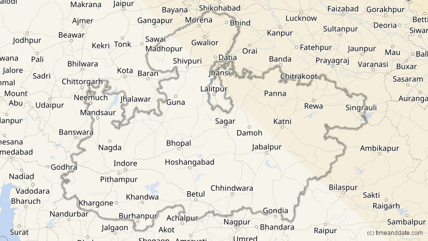 A map of Madhya Pradesh, Indien, showing the path of the 3. Sep 2062 Partielle Sonnenfinsternis