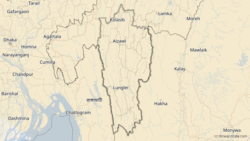 A map of Mizoram, Indien, showing the path of the 3. Sep 2062 Partielle Sonnenfinsternis