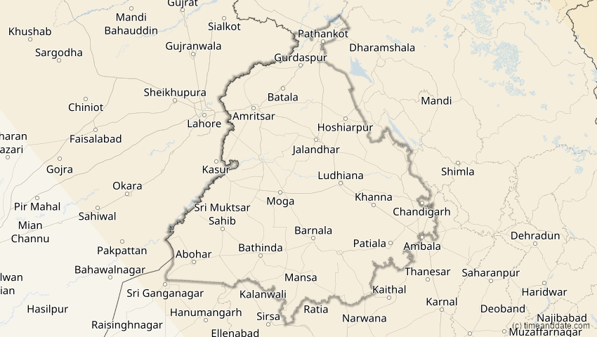 A map of Punjab, Indien, showing the path of the 3. Sep 2062 Partielle Sonnenfinsternis