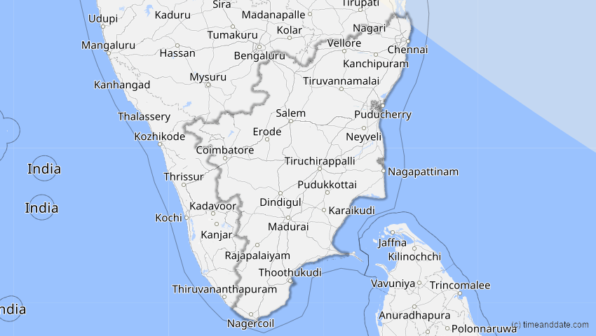 A map of Tamil Nadu, Indien, showing the path of the 3. Sep 2062 Partielle Sonnenfinsternis
