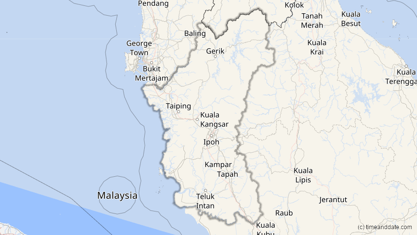 A map of Perak, Malaysia, showing the path of the 3. Sep 2062 Partielle Sonnenfinsternis