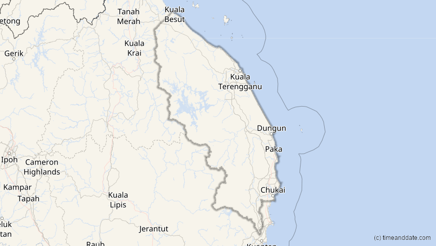 A map of Terengganu, Malaysia, showing the path of the 3. Sep 2062 Partielle Sonnenfinsternis