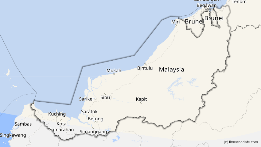 A map of Sarawak, Malaysia, showing the path of the 3. Sep 2062 Partielle Sonnenfinsternis