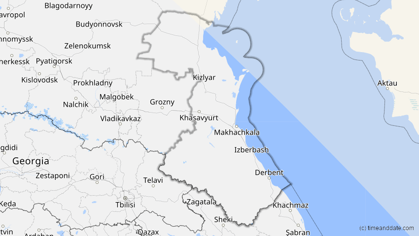 A map of Dagestan, Russland, showing the path of the 3. Sep 2062 Partielle Sonnenfinsternis