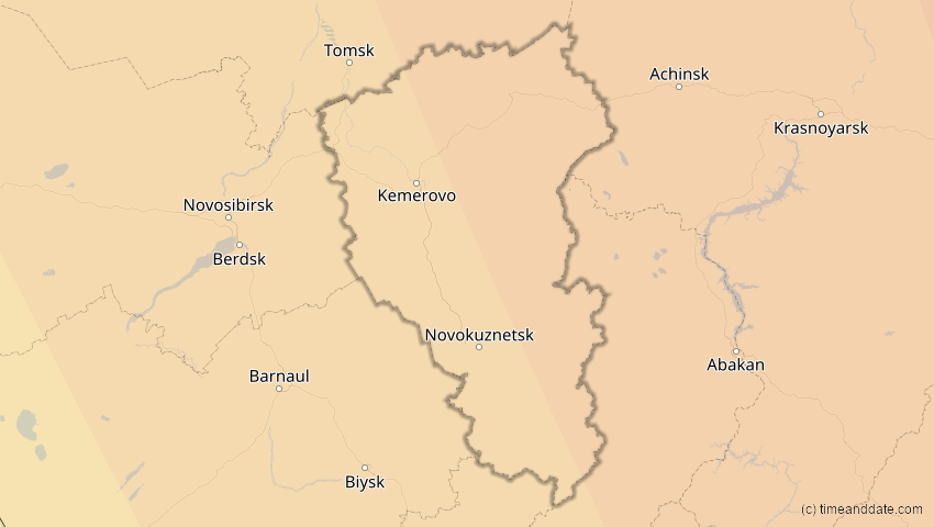 A map of Kemerowo, Russland, showing the path of the 3. Sep 2062 Partielle Sonnenfinsternis