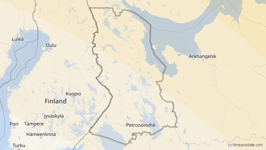 A map of Karelien, Russland, showing the path of the 3. Sep 2062 Partielle Sonnenfinsternis
