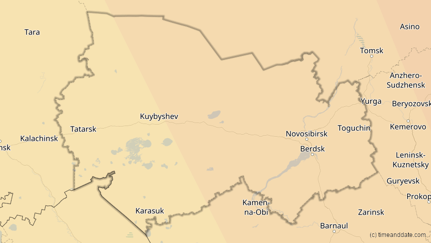 A map of Nowosibirsk, Russland, showing the path of the 3. Sep 2062 Partielle Sonnenfinsternis