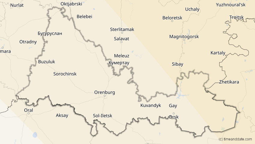 A map of Orenburg, Russland, showing the path of the 3. Sep 2062 Partielle Sonnenfinsternis