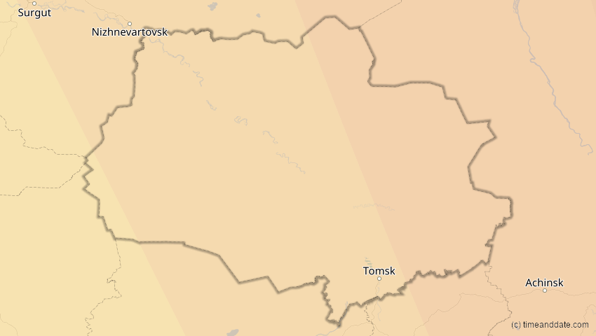 A map of Tomsk, Russland, showing the path of the 3. Sep 2062 Partielle Sonnenfinsternis