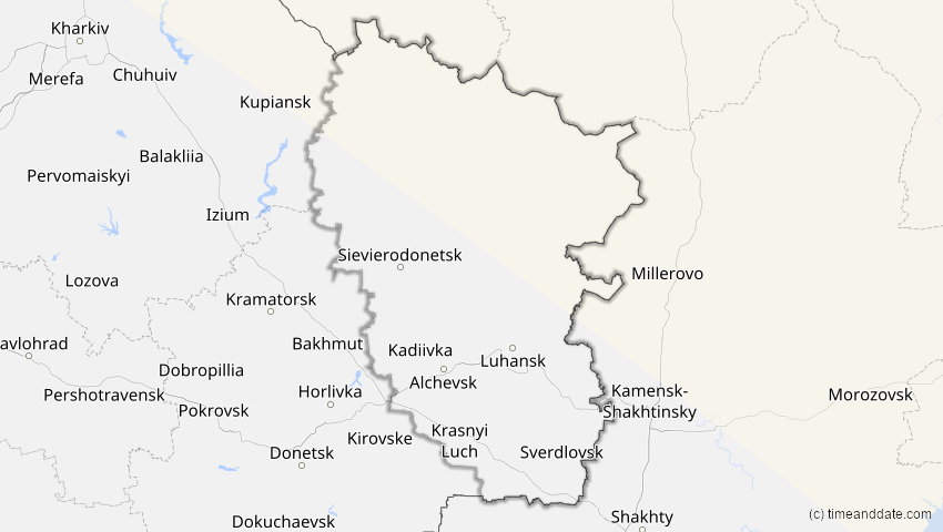 A map of Luhansk, Ukraine, showing the path of the 3. Sep 2062 Partielle Sonnenfinsternis
