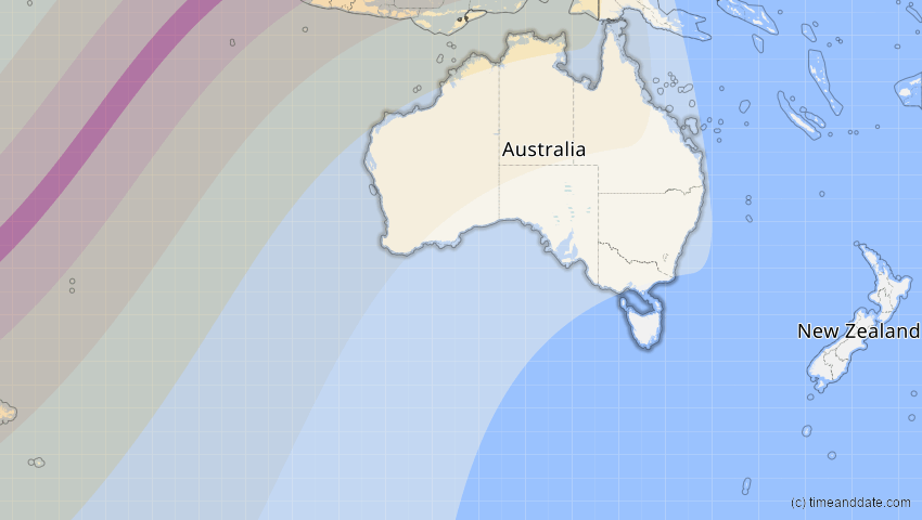 A map of Australien, showing the path of the 28. Feb 2063 Ringförmige Sonnenfinsternis