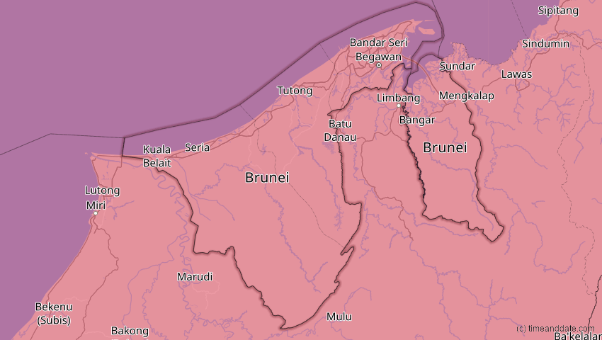 A map of Brunei, showing the path of the 28. Feb 2063 Ringförmige Sonnenfinsternis