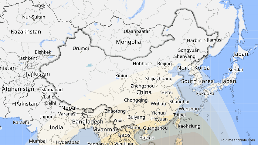 A map of China, showing the path of the 28. Feb 2063 Ringförmige Sonnenfinsternis