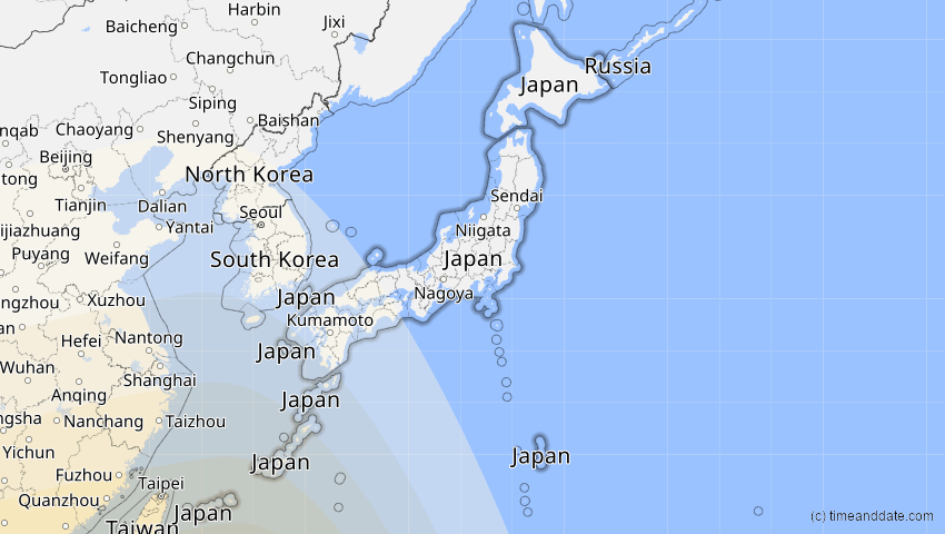 A map of Japan, showing the path of the 28. Feb 2063 Ringförmige Sonnenfinsternis