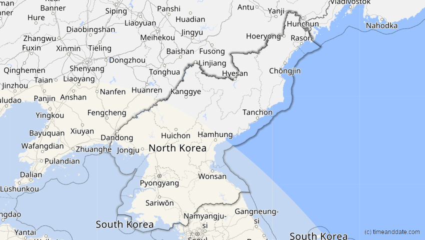 A map of Nordkorea, showing the path of the 28. Feb 2063 Ringförmige Sonnenfinsternis