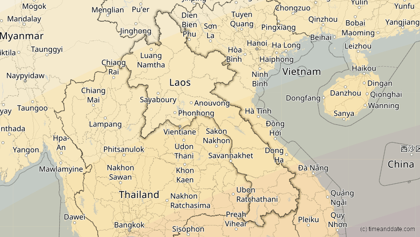 A map of Laos, showing the path of the 28. Feb 2063 Ringförmige Sonnenfinsternis